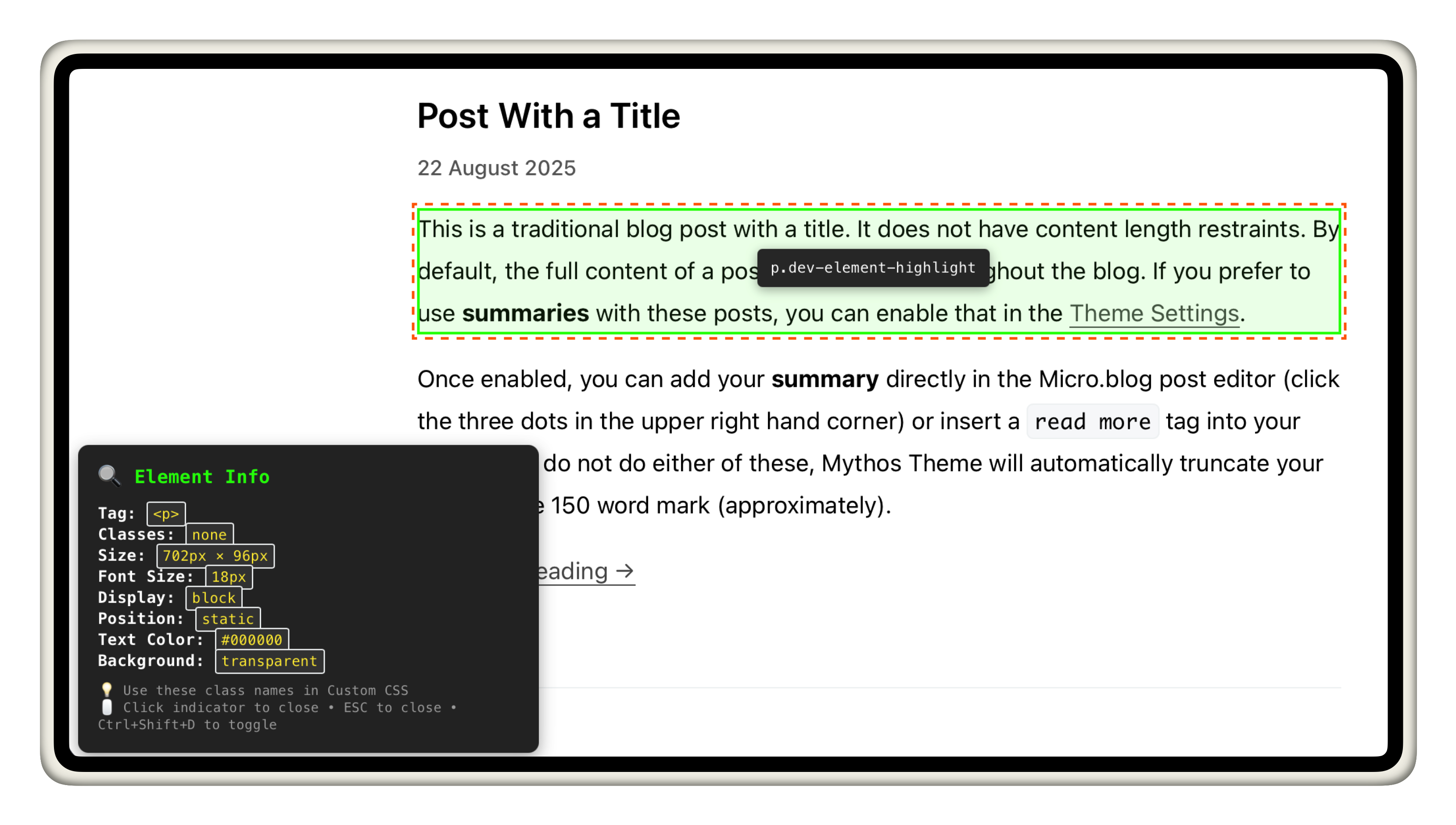 Mythos Theme Development Mode